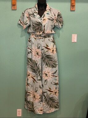 NWT Hawaii Hangover Light Blue Tropical Wide-Leg Jumpsuit. Size XL
